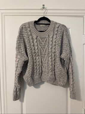 Altar'd State Light Gray Cable Knit Crewneck Sweater